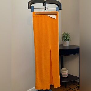 Orange Maxi Skirt with Front Slit - Women